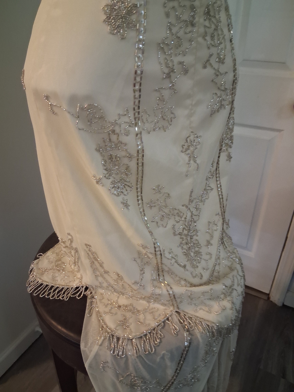 Embellished Ivory Evening Dress with Beaded Detail - Picture 7 of 13